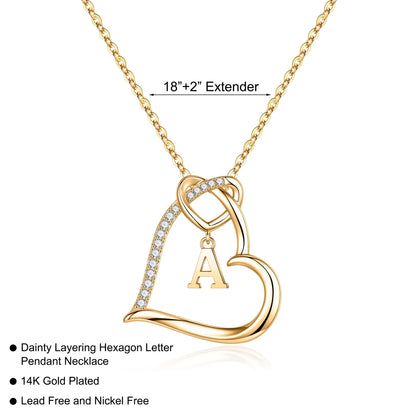 Heart Initial Necklaces for Women 14K Gold Plated Heart Initial Necklaces Dainty Letter Initial Pendant Necklace for Women