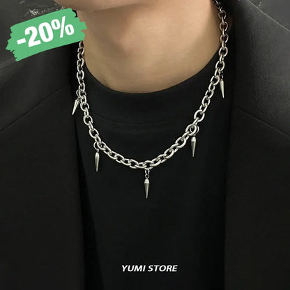 Hip Hop Rivet Necklace for Man Woman Titanium Steel Cone Pendant Sweater Chain Choker Jewelry Punk Male Cool Accessories