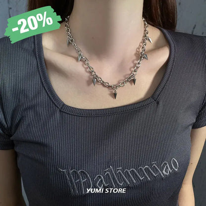 Hip Hop Rivet Necklace for Man Woman Titanium Steel Cone Pendant Sweater Chain Choker Jewelry Punk Male Cool Accessories