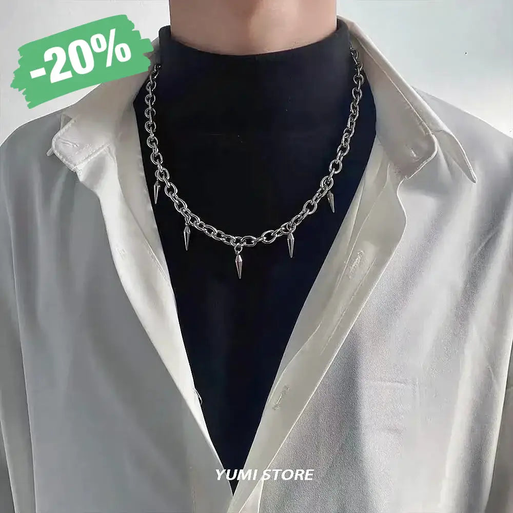 Hip Hop Rivet Necklace for Man Woman Titanium Steel Cone Pendant Sweater Chain Choker Jewelry Punk Male Cool Accessories