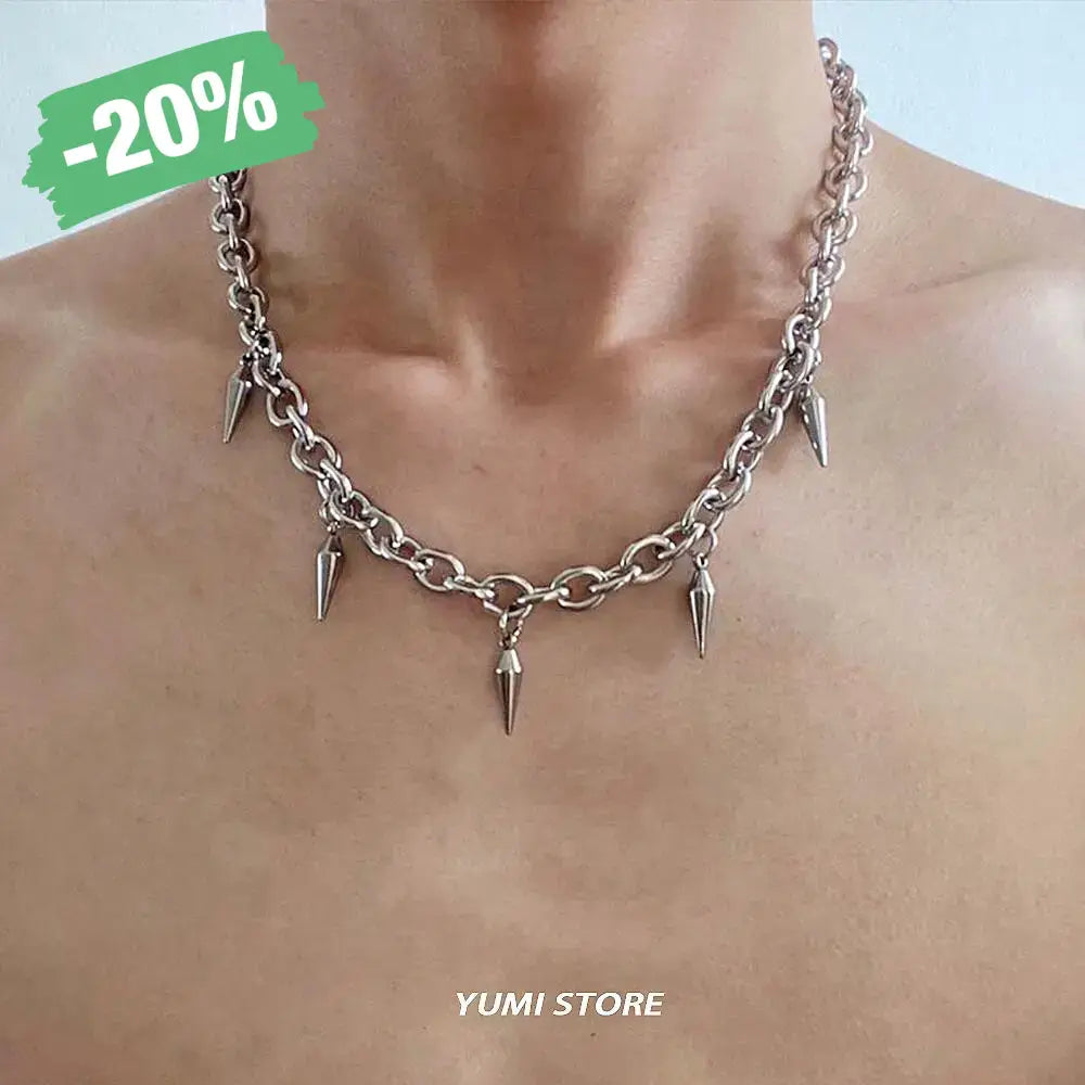 Hip Hop Rivet Necklace for Man Woman Titanium Steel Cone Pendant Sweater Chain Choker Jewelry Punk Male Cool Accessories