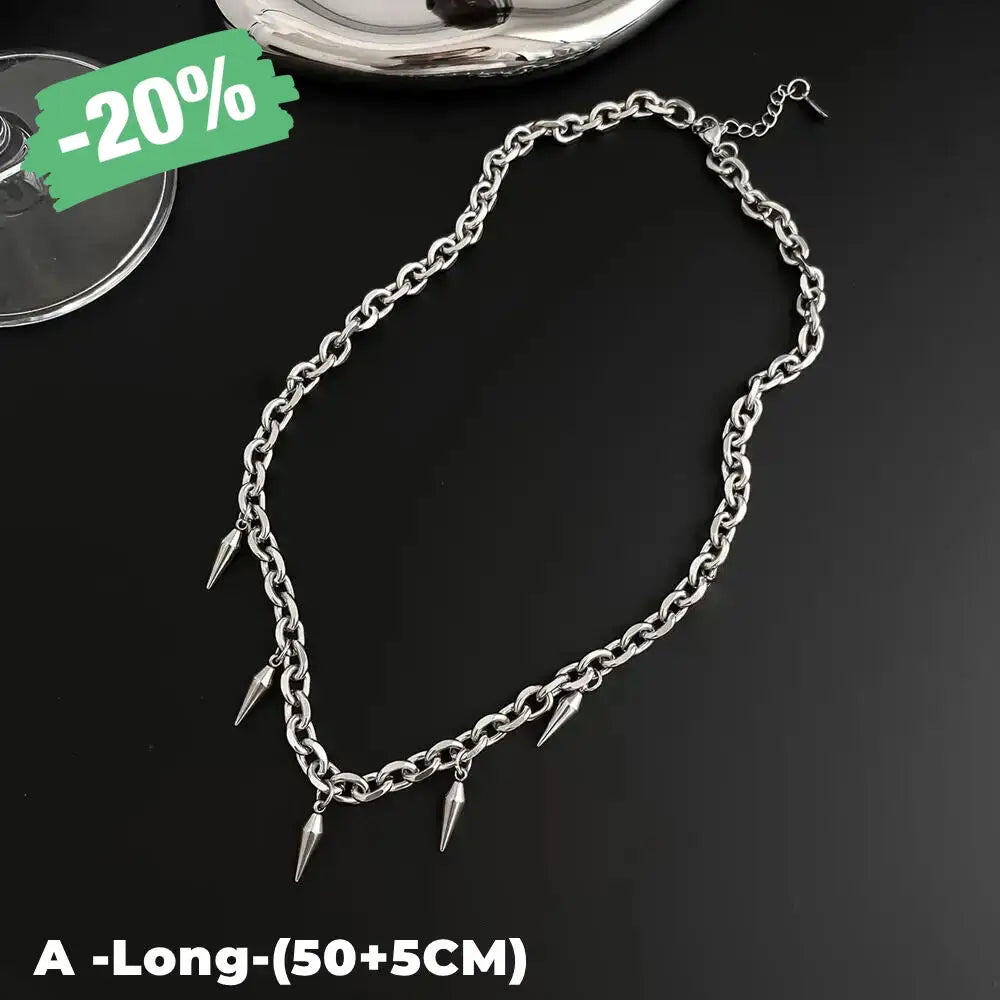 Hip Hop Rivet Necklace for Man Woman Titanium Steel Cone Pendant Sweater Chain Choker Jewelry Punk Male Cool Accessories