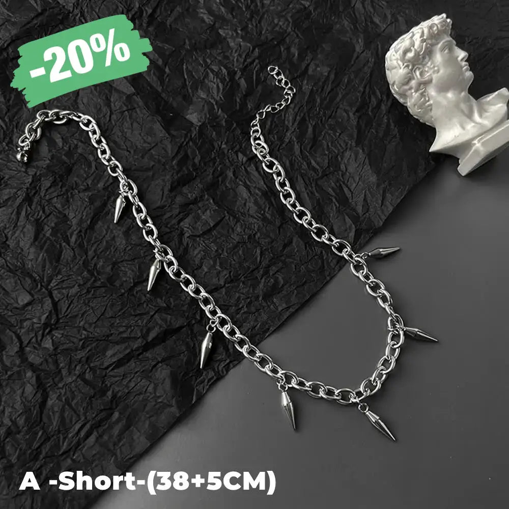 Hip Hop Rivet Necklace for Man Woman Titanium Steel Cone Pendant Sweater Chain Choker Jewelry Punk Male Cool Accessories