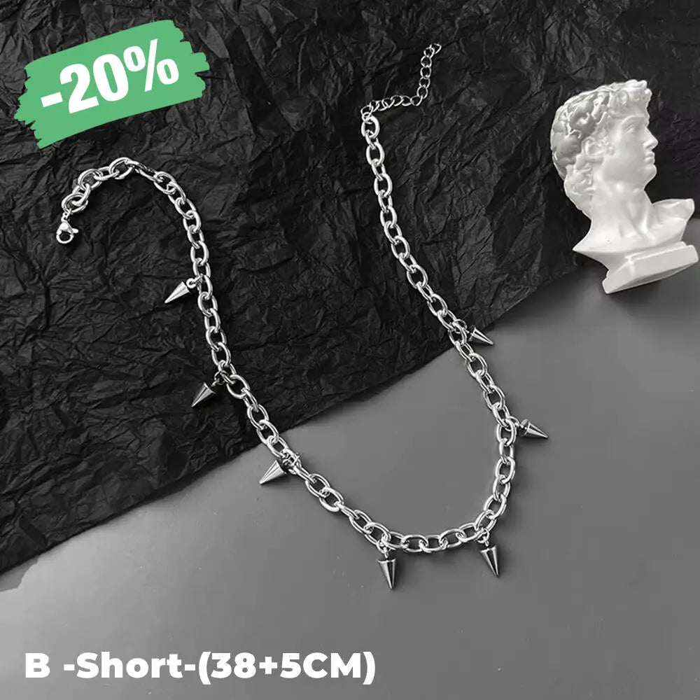 Hip Hop Rivet Necklace for Man Woman Titanium Steel Cone Pendant Sweater Chain Choker Jewelry Punk Male Cool Accessories